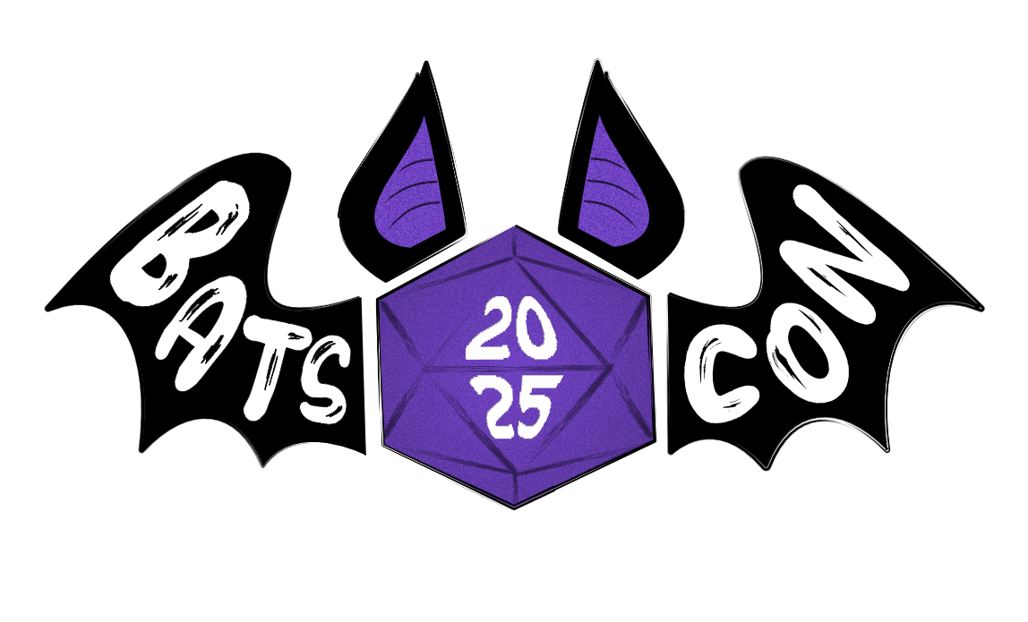 [BATSCon 2025 logo: A cartoony bat whose wings are emblazoned BATS CON and whose body is a 20-sided die showing '2025'.]